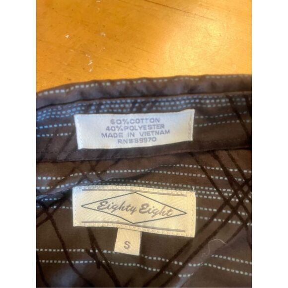 Eighty Eight Size S Mens Button Down Brown/Blue Long Sleeve Shirt (2656) - Picture 4 of 4